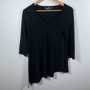 Sympli Womens Asymmetrical Tunic Top Sz 6 Stretch Minimalist Capsule Black Artsy